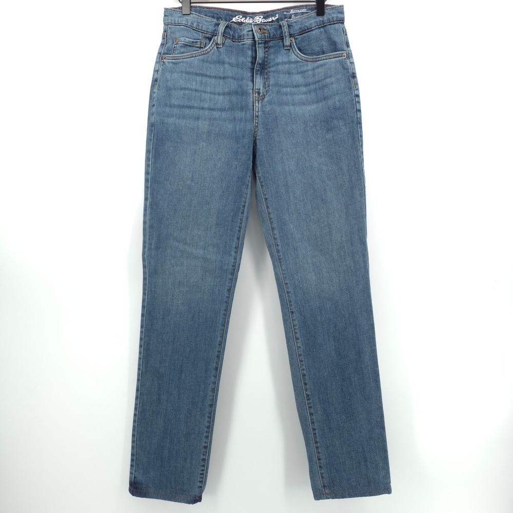 Eddie Bauer‎ Womens Jeans Boyfriend 4 Blue Flannel Lined Relaxed Leg